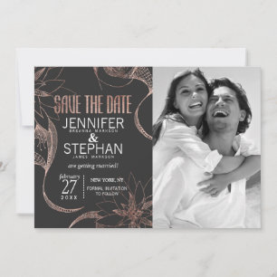 Modern Rose Gold Floral Drawings Save the Dates Date
