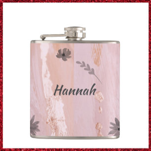 Modern Rose Gold Floral Hip Flask