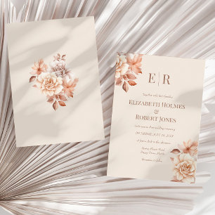 Modern Rose Gold Floral Monogram Wedding  Invitation
