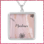 Modern Rose Gold Floral Silver Plated Necklace<br><div class="desc">Add your name to this lovely rose gold pink necklace with watercolor florals.</div>