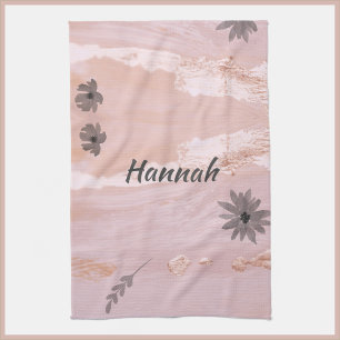 Modern Rose Gold Floral Tea Towel