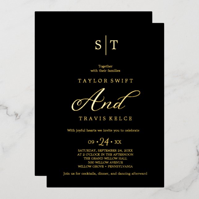 Modern Rose Gold Foil | Blush Monogram Wedding  (Front/Back)