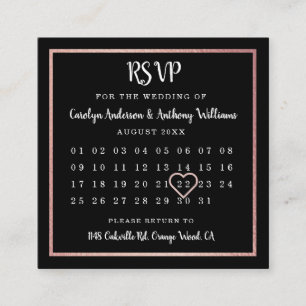 Modern Rose Gold Foil Calendar RSVP Enclosure Card