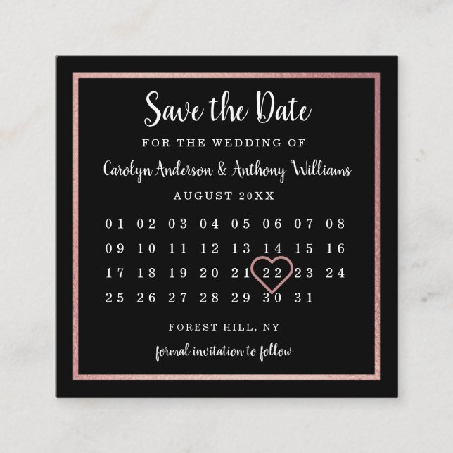 Modern Rose Gold Foil Calendar Save The Date Enclosure Card (Front)
