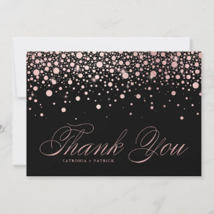 Modern Rose Gold Foil Confetti Drops Black Wedding Thank You Card