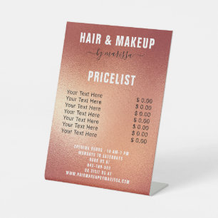 Modern Rose Gold Foil Hair & Makeup Pricelist Pedestal Sign