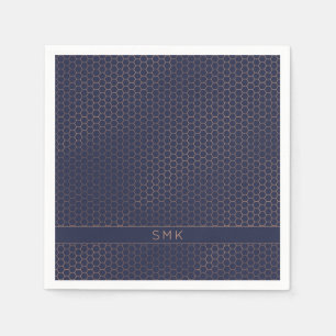 Modern Rose Gold Foil Navy Blue Hexagon Monogram Napkin