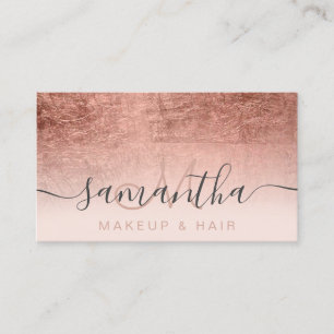 Modern rose gold foil ombre blush makeup hair business card