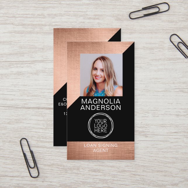 Modern Rose Gold Foil Photo Logo  Business Card (Front/Back In Situ)
