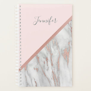 Modern Rose Gold Foil Pink Grey Marble   Add NAME Planner