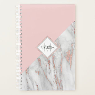 Modern Rose Gold Foil Pink Grey Marble   MONOGRAM Planner