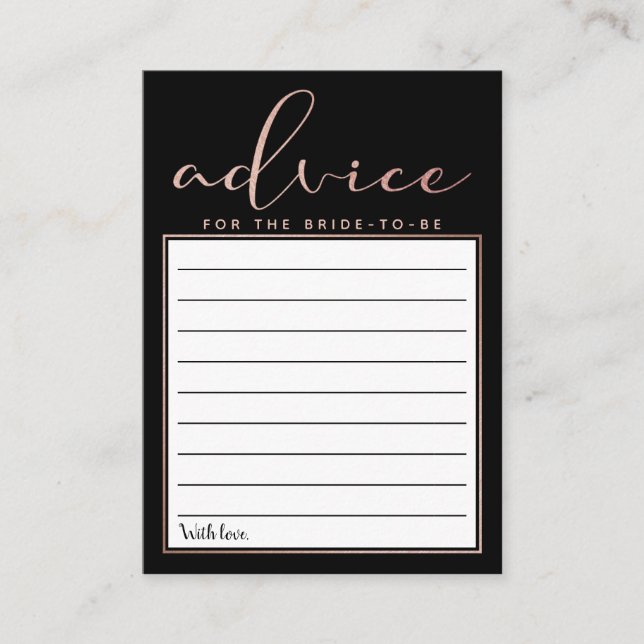 Modern Rose Gold Foil Script Advice Cards (Front)
