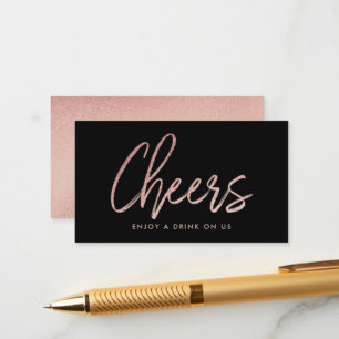 Modern Rose Gold Foil Script "Cheers" Drink Ticket Enclosure Card
