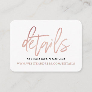 Modern Rose Gold Foil Script Details Enclosure Card