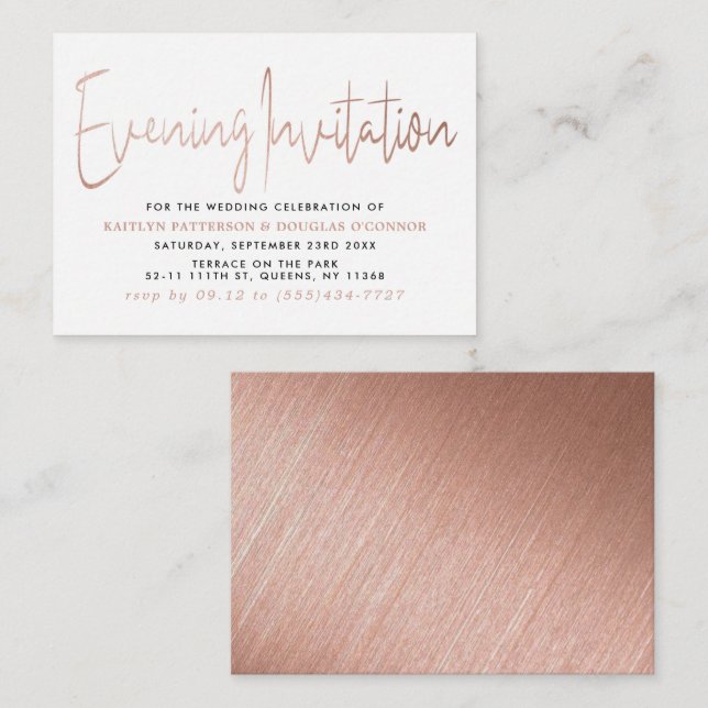 Modern Rose Gold Foil Script Evening Invitation (Front/Back)