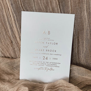 Modern Rose Gold Foil Script Monogram Wedding