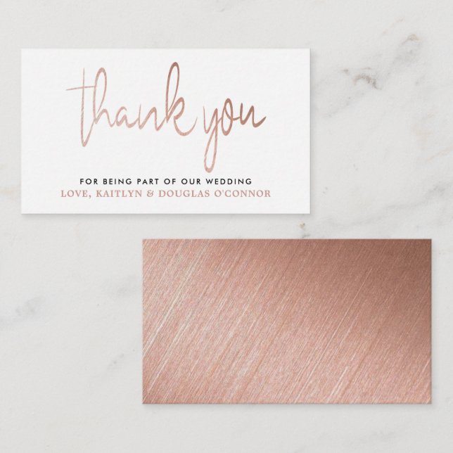 Modern Rose Gold Foil Script Wedding Thank You Enclosure Card (Front/Back)