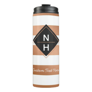 Modern Rose Gold Foil Stripes Geometric Monogram Thermal Tumbler