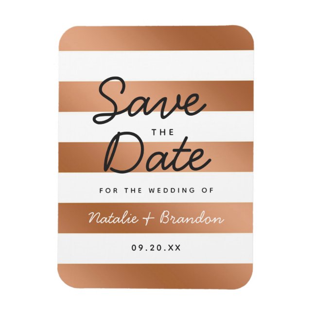 Modern Rose Gold Foil Stripes Trendy Save the Date Magnet (Vertical)