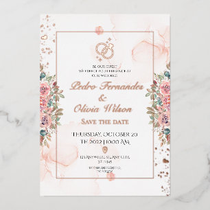Modern rose gold foil wedding invitation