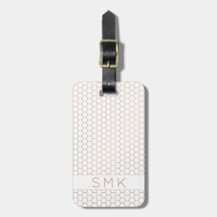 Modern Rose Gold Foil White Geometric Monogram Luggage Tag