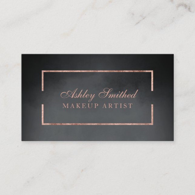 Modern rose gold frame black watercolor makeup business card (Front)