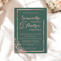 Modern rose gold frame green confetti wedding