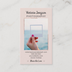 Modern rose gold frame photographer trendy photo business card