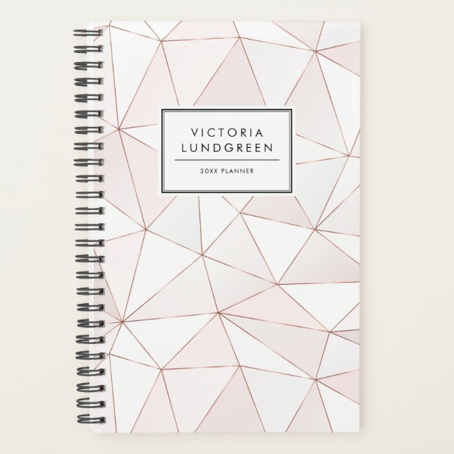 Modern Rose Gold Geometric Abstract Pattern Planner (Front)