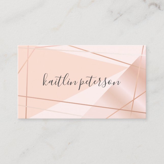 Modern rose gold geometric blush pink makeup salon business card (Front)