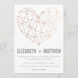 Modern rose gold geometric heart Wedding Invitation