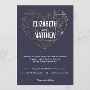 Modern rose gold geometric heart Wedding Invitation