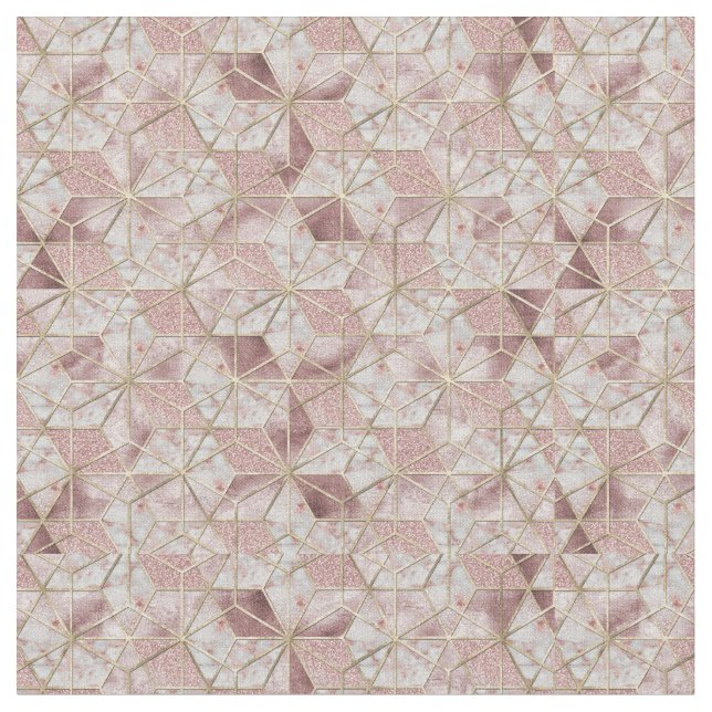 Modern rose gold geometric star flower pattern fabric (Close Up)