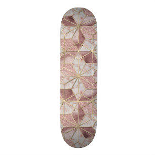 Modern rose gold geometric star flower pattern skateboard