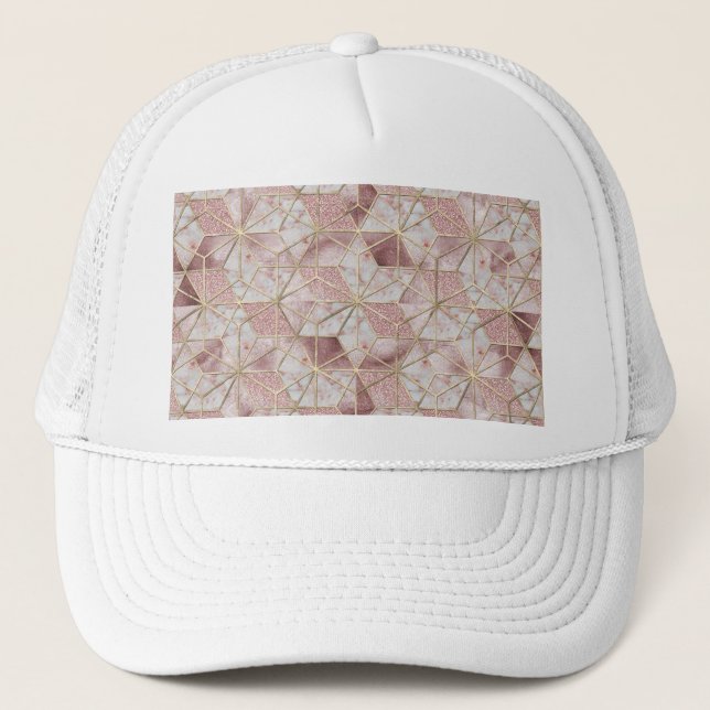 Modern rose gold geometric star flower pattern trucker hat (Front)