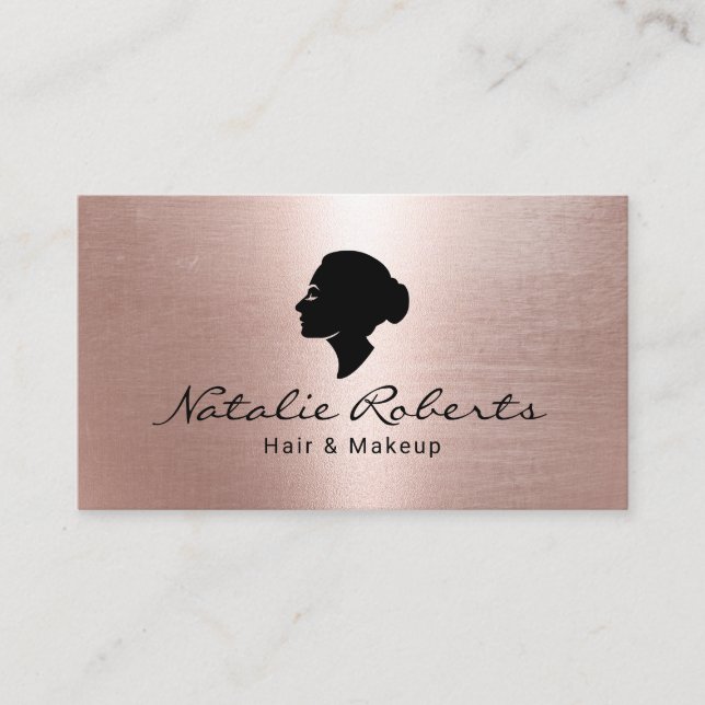 Modern Rose Gold Girl Head Logo Beauty Salon Spa Business Card (Front)
