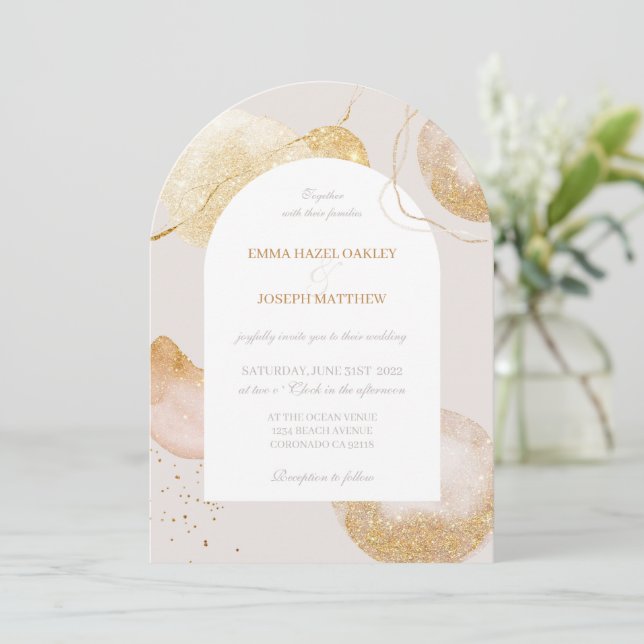 Modern rose gold glam Wedding Invitation (Standing Front)