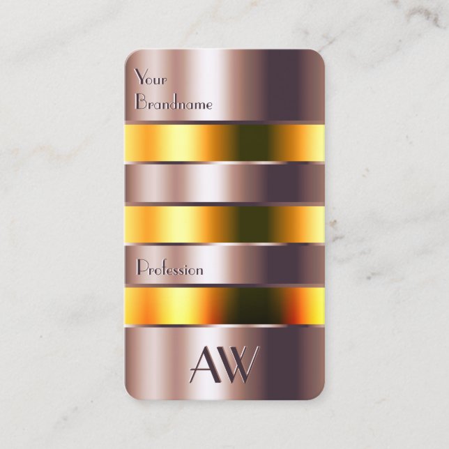 Modern Rose Gold Glass Orange Liquids and Monogram Business Card (Front)