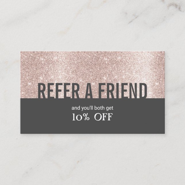 Modern Rose Gold Glitter Beauty Salon Spa Referral Card (Front)