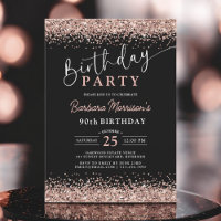 Modern Rose Gold Glitter Black Any Age Birthday