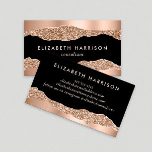 Modern Rose Gold Glitter Black Business Card