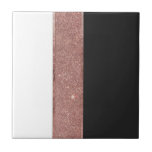 Modern Rose Gold Glitter Black White Colour Blocks Ceramic Tile<br><div class="desc">This modern and chic faux printed rose gold glitter and foil, black and white, striped colour block design is perfect for the trendy and stylish woman. Its elegant and fashionable design is great for many gifts and occasions. Enjoy this girly and simple print for your next purchase; for yourself, your...</div>