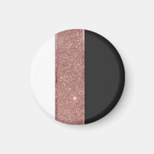 Modern Rose Gold Glitter Black White Colour Blocks Magnet