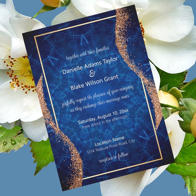Modern Rose Gold Glitter, Blue Mandala Wedding Invitation (Creator Uploaded)