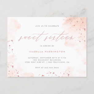Modern Rose Gold Glitter Blush Pink Ombre Sweet 16 Invitation Postcard