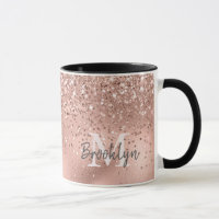 Modern Rose Gold Glitter Confetti Monogrammed