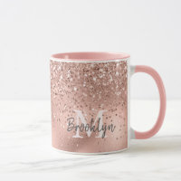 Modern Rose Gold Glitter Confetti Monogrammed