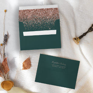 Modern Rose Gold Glitter Dark Green Wedding Envelope