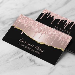 Modern Rose Gold Glitter Drips Chic Beauty Salon Business Card