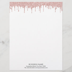 Modern Rose Gold Glitter Drips Custom Letterhead